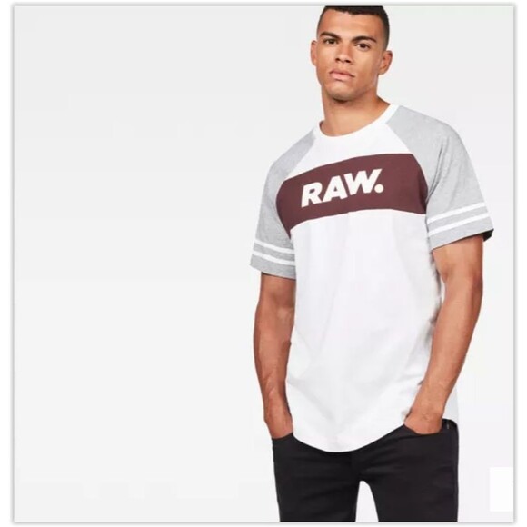 NWT G Star Raw BEATAL Loose Raglan Logo Tee, White/Grey Heather XL - Picture 2 of 5